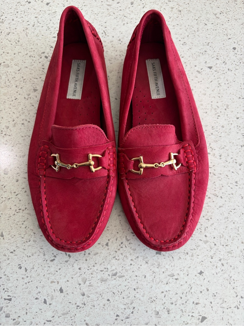 Saks Fifth Avenue Red Suede Horsebit Loafers